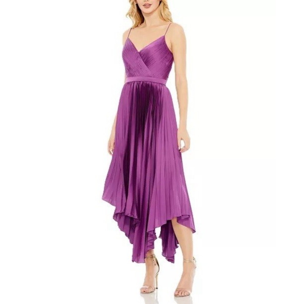 Ieena for Mac Duggal NWT Pleated Satin‎ Midi Dress Size 16 Amethyst Purple